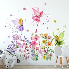 Supzone Flower Fairy Wall Stickers Butterfly Girl Wall Decals Removable Vinyl...