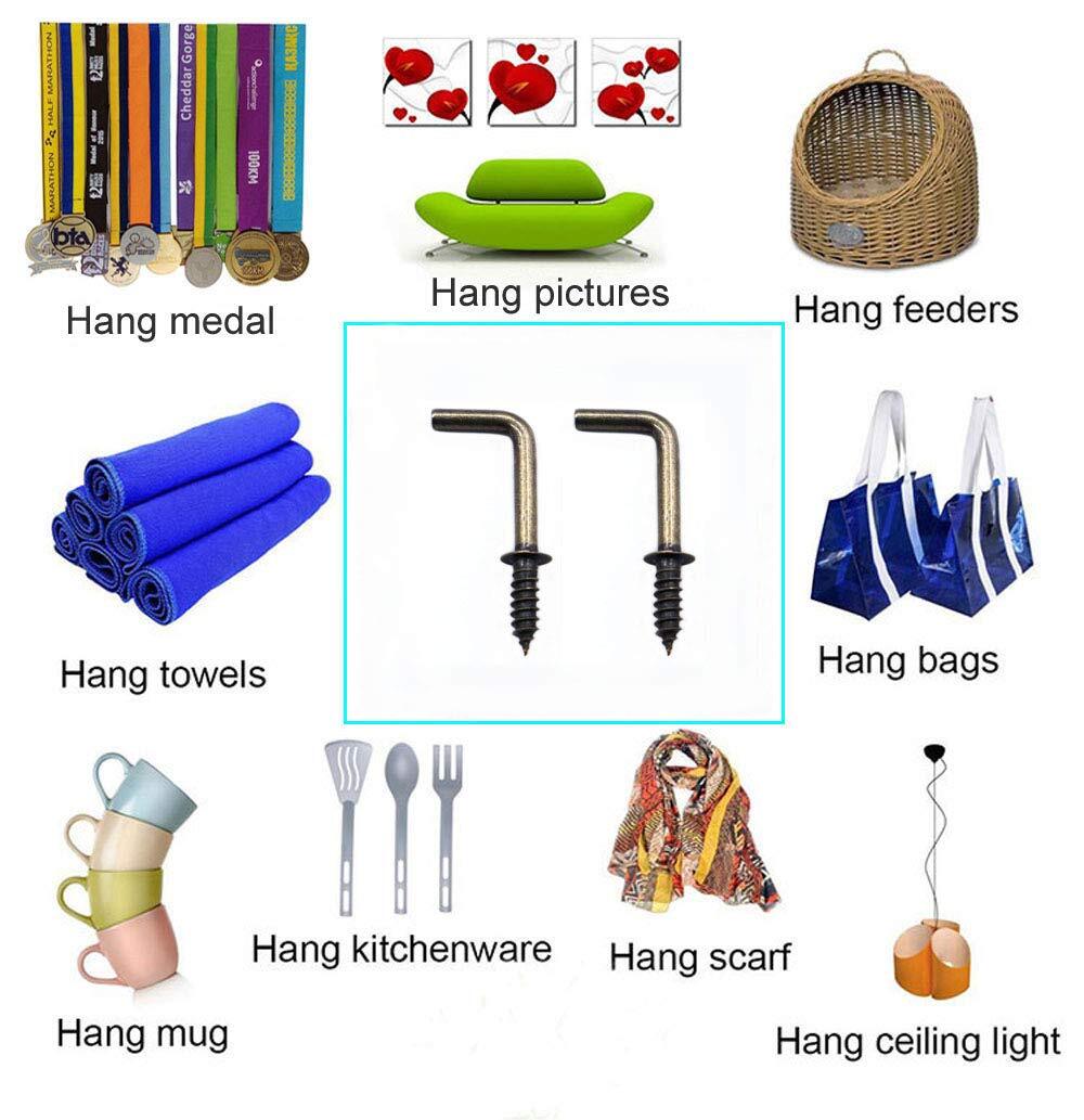 Small Antique Brass Screw in Hooks 5/8 L Shape Hooks Bronze 1 Shape