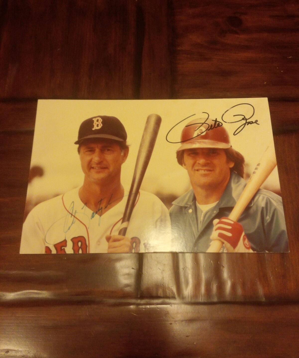 CARL YAZ AND PETE ROSE Autographed Signed BOSTON & CINCINNATI HOFCARL YAZ PETE ROSE 9.2 X 13.4"COLOR PHOTO PRESSED ON PSA LOA 