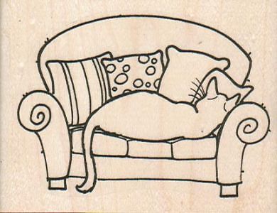 Cat On Sofa Rubber Stamp 3 x 2 1/4'', Cat Stamp, Funny Cat