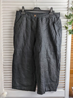 Chicos 100% Leinen schwarz Cropped Hose weites Bein Gr. L UK Chico Gr. 2