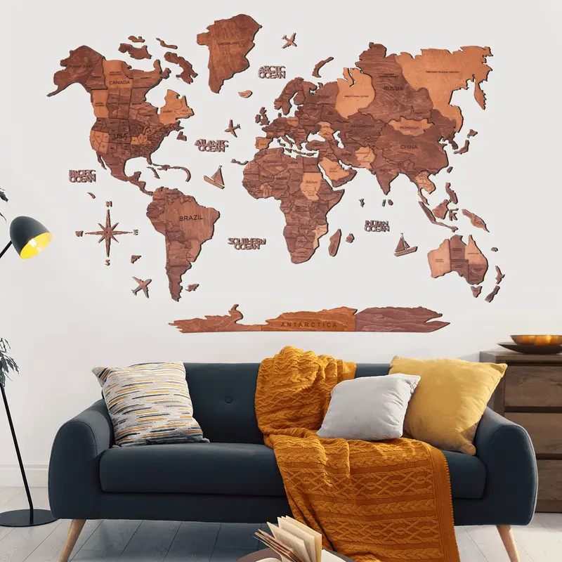 Wood Wall Art, World Map Push Pin, Wooden Wall Map, Home Wall Decor Bedroom