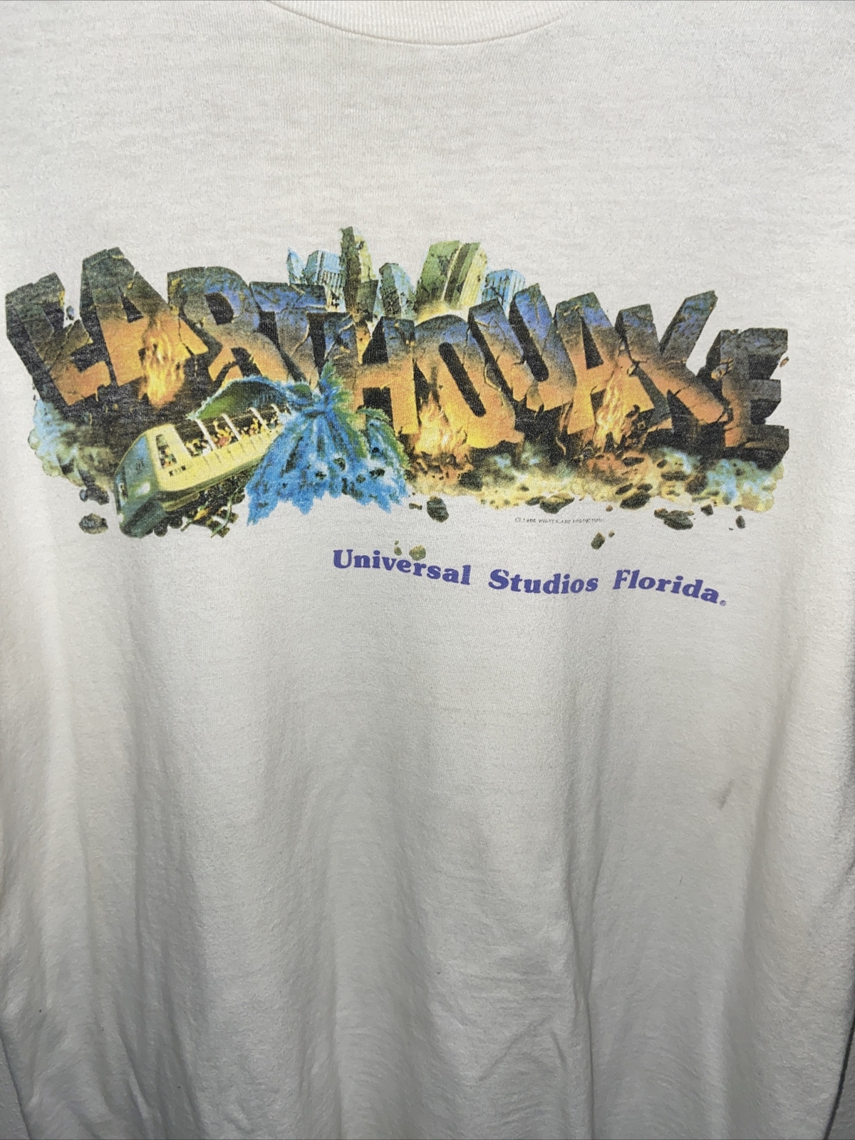 Vintage 90s Universal Studios Florida Earthquake Ride T-Shirt Size L Rare HTF  