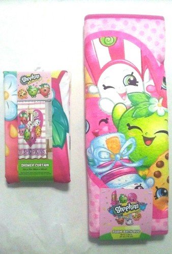 Set de baño (alfombra) cortina de ducha/alfombra de baño de espuma Shopkins nuevo con etiquetas niños, niñas, rosa - Imagen 4 de 4