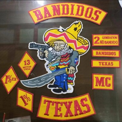 10 PCS Bandidos Texas Patch Set   Large Embroidered Iron-On Biker MC Vest Badges