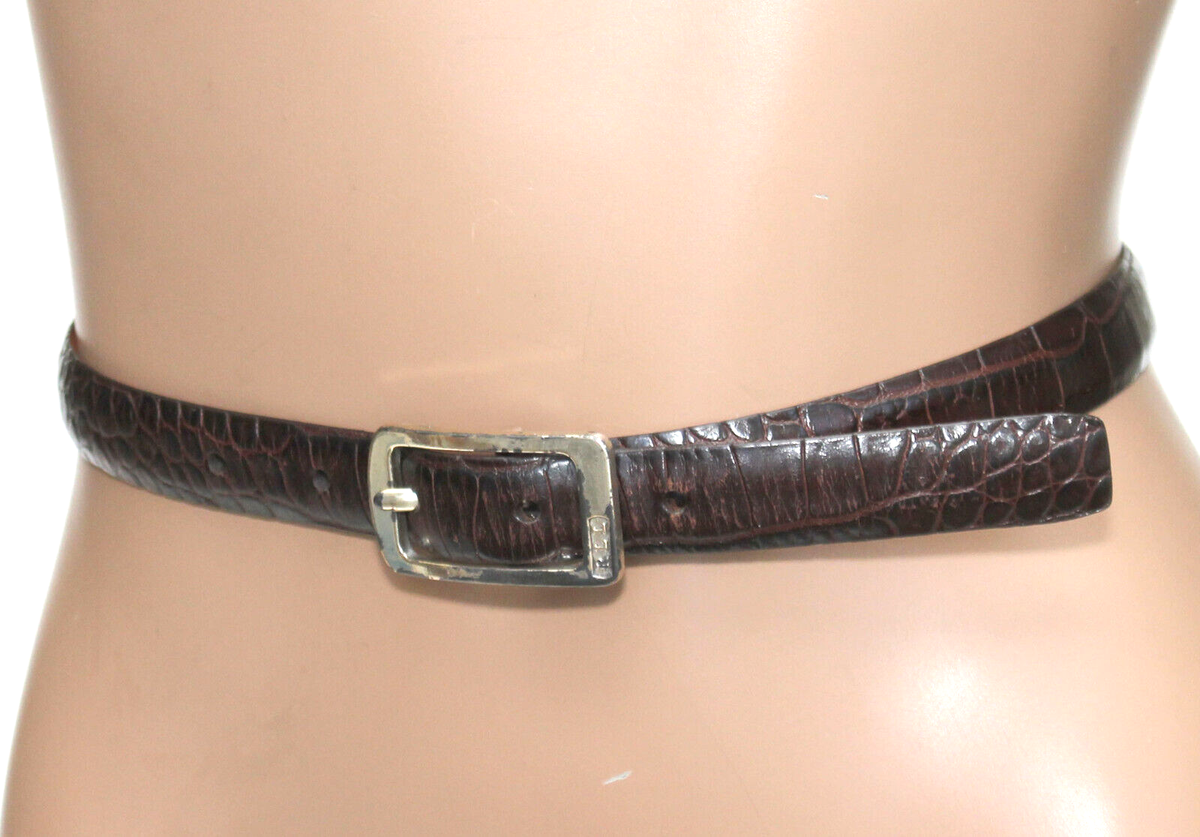 Ralph Lauren Skinny Brown Crocodile Pattern Leather Belt - Size S