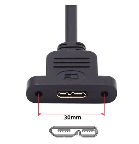 USB 2.0 Type B Male to Micro B Female Panel Mount Data Extension Cable - Picture 3 of 7