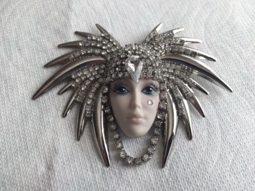 Vintage Artist Signed Flapper Girl Pin with Rhine… - image 1