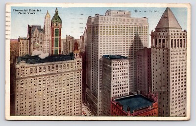 Financial District Aerial View Skyscrapers New York City NYC NY c1920s Postcard