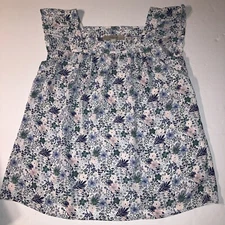 LOFT Floral Top Women’s Size X-Small Flutter Sleeve Blue