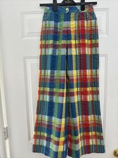 70s Vintage Patty Woodard Plaid Seersucker Bell Bottom Wide Leg Pants - XS/S