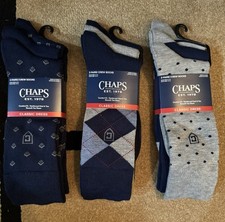 3 Chaps Classic Dress Argyle, Diamond, & Dot Crew Socks 3-Pair Pack Blue