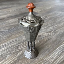 Vintage 8 Inch Brass Incense Burner with Lid - Possibly Arabic