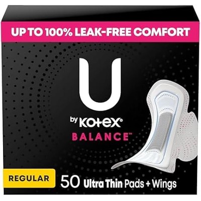 U by Kotex Balance Regular Ultra Thin Pads with Wings, 50 Count