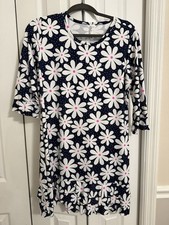 Lulu B Ruffle Hem And Ruffle 3/4 Sleeve Dress- Daisy Navy / White- Medium- Knit