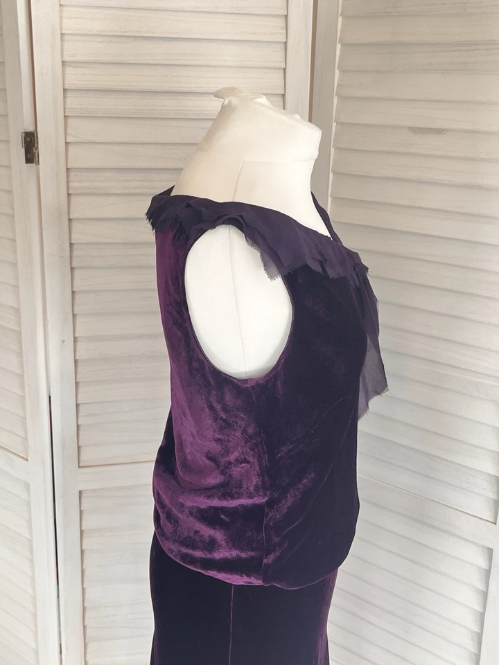 Philosophy di Alberta Ferretti Púrpura Seda Terciopelo Midi Dos Piezas Talla 12 Noche Foto 4 de 4