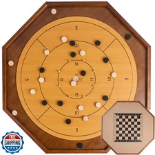 Crokinole and Checkers, 27-Inch Classic Crokinole Board Game with