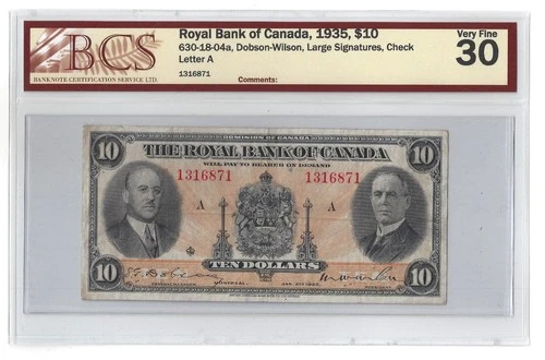 1935 $10 Royal Bank of Canada Chartered Note #630-18-04a - BCS VF-30