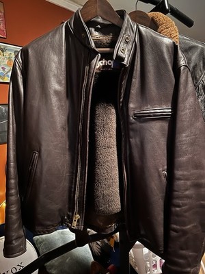 Schott 141 Cafer Racer Brown Leather Motorcycle Jacket Cowhide With Liner Sz 44