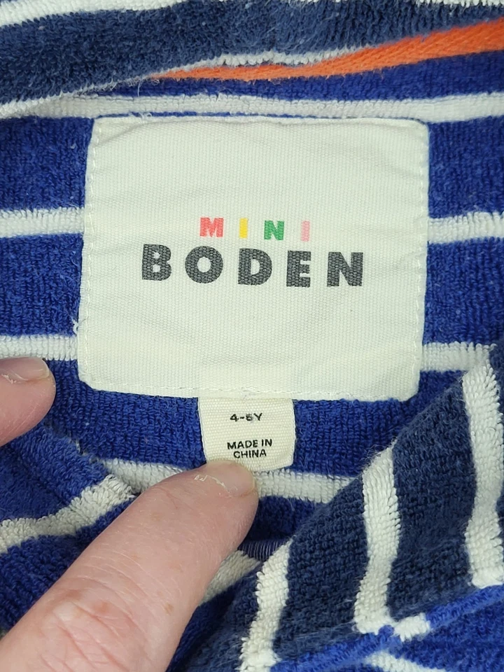 Sudadera con capucha de tela de rizo Mini Boden para niños de 4 a 5 años Bolsa canguro a rayas azules 110 cm Foto 2 de 4