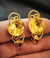 orecchini vintage americani anni 60 dorati con cristalli gialli - vtg earrings