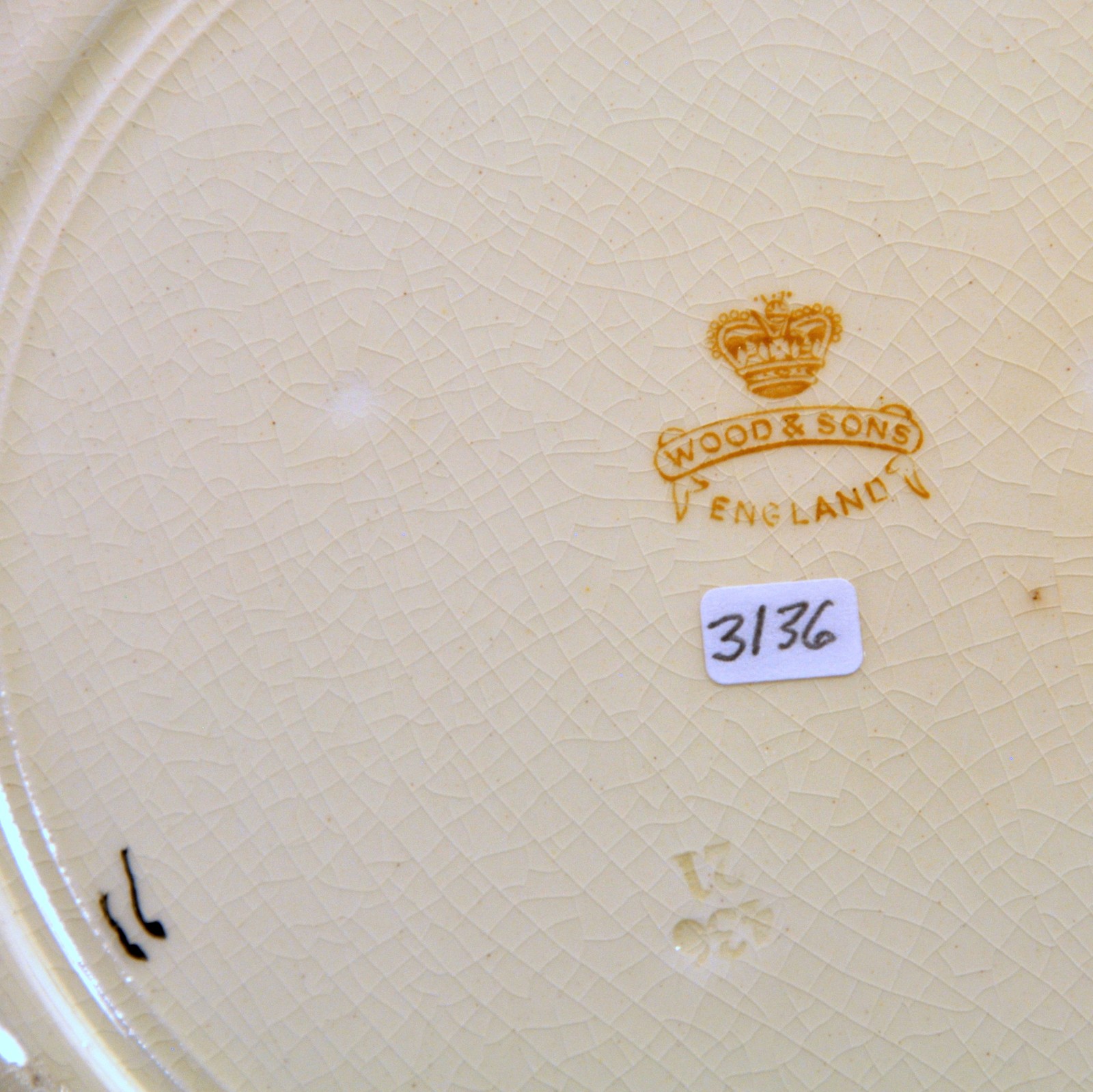 Wood & Sons 4 Plates 10 3/4" Ironstone Yellow Maroon Band Roses w/Gold 1907-1910