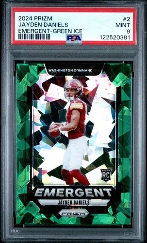 2024 PANINI PRIZM EMERGENT GREEN ICE #2 JAYDEN DANIELS PSA 9