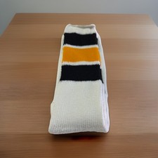 VTG Mens Socks Sport Tube Stripe Acrylic Black Gold 80s USA Made 21  