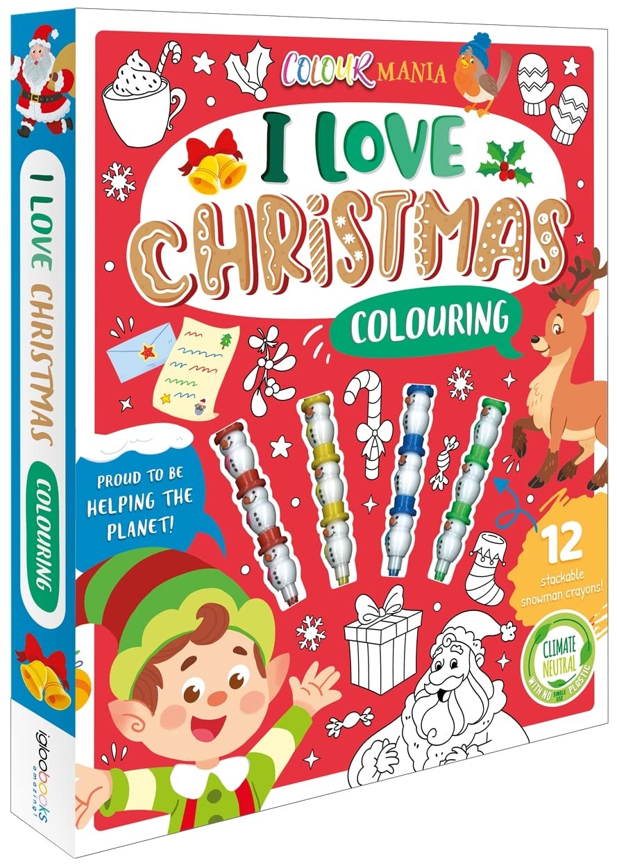 I Love Christmas Colouring Book With 12 Stackable Snowman Crayons! -Ages 3-6-PB