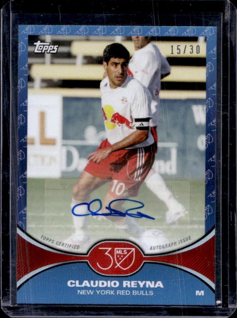 2025-26 Topps MLS 30th Anniversary Claudio Reyna Auto Blue Foil #/30 Red Bulls