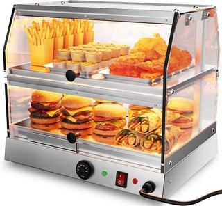 Food Warmer Cabinet 2 Tier Display Case 0 85°C Commercial w/ Pizza Warmer