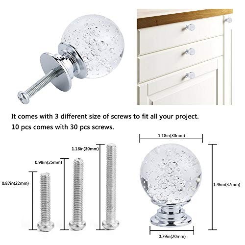 10 PCS Crystal Cabinet Knobs Round Glass Bubbles Knobs Smooth Drawer Clear - Imagen 4 de 6