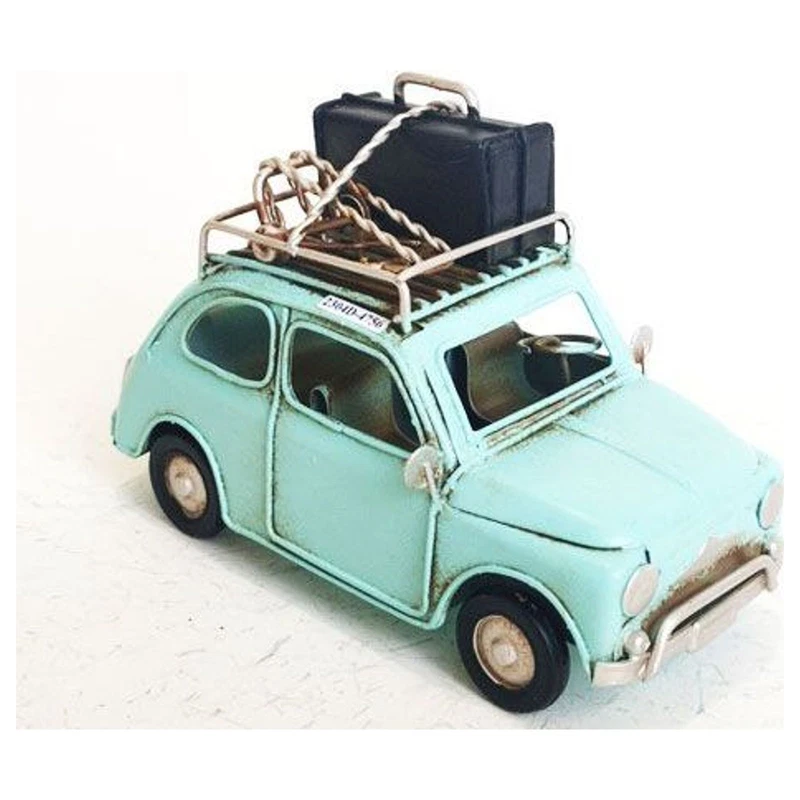 Auto in Metallo Modellino Vintage Azzurra 16x8x10 cm Retro Soprammobile, fotografia 8 di 9