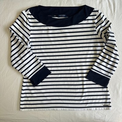 Saint James Navy Blue White Stripe Boatneck Anti UV Top Size US 12