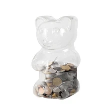 Clear 7 Inch Small Bear Shape Piggy Bank, Plastic Piggy Bank with Twist Cap...
