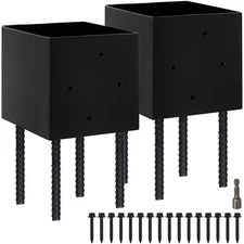 6x6 Fence Post Holder Ground Spike Black Powder Coated Steel Post Anchor 2 Pack