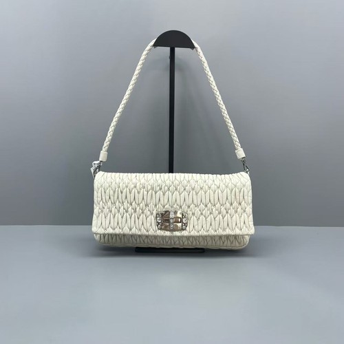 Miu Miu White Matelasse Nappa Crystal Buckle Braided Strap Shoulder Bag AUTH