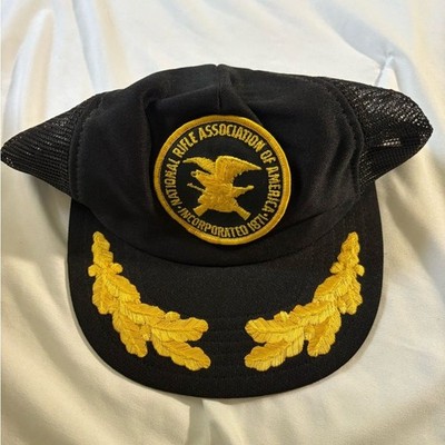 Vintage NRA Trucker Hat Gold Oak Leaf Embroidered USA Made Cap