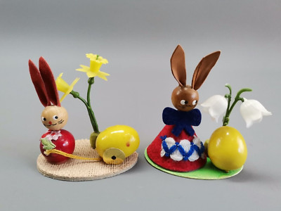 alte Osterhase Figur SET 2 Stück Kunstblume Sebnitz Blume Ei 8 cm H=8,5cm Ostern