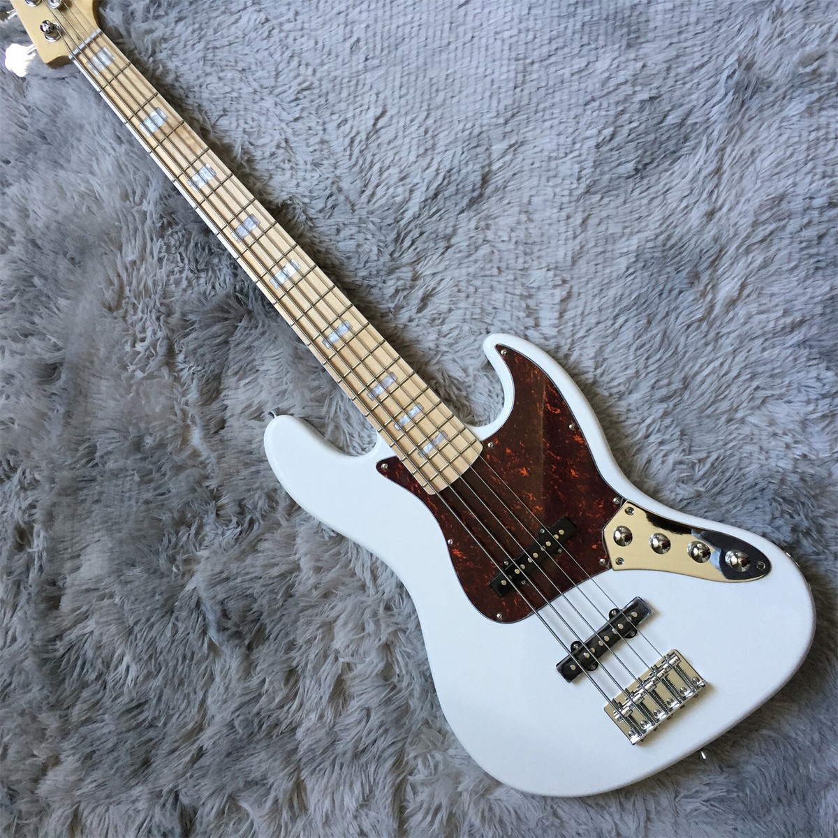 Fender Jazz Bass ホワイトストラップ付き レフティー Jazz Electric Bass Guitar White Body 5 String Red Pickguard