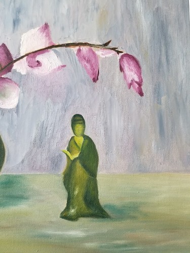 Unsigned Asian Themed Colorful Still Life Mid Century Original Oil Painting - Picture 3 of 9