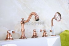Antique Red Copper Bathroom Roman Tub Faucet Mixer Tap 5 PCS Set Hand Shower