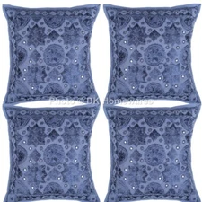 Cotton Throw Pillow Covers Mirrored Indian Embroidered Set Of 4 Boho Pillowcase