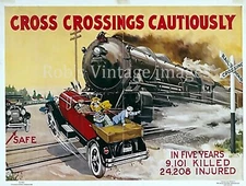 American Railroad Association Careful Crossing Safety Travel Train Poster 1923
