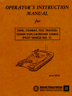 552 Page 1972 XM803 MBT 70 Main Battle Tank Prototype Manual on