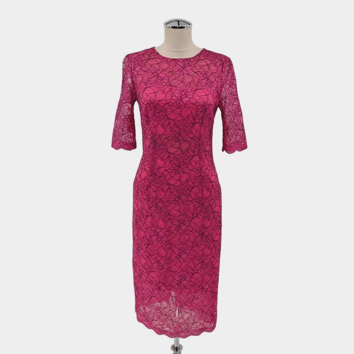 MONIQUE LHUILLIER Dress Sz 6 Pink Lace Sheath Floral Overlay Scalloped  Cocktail | eBay