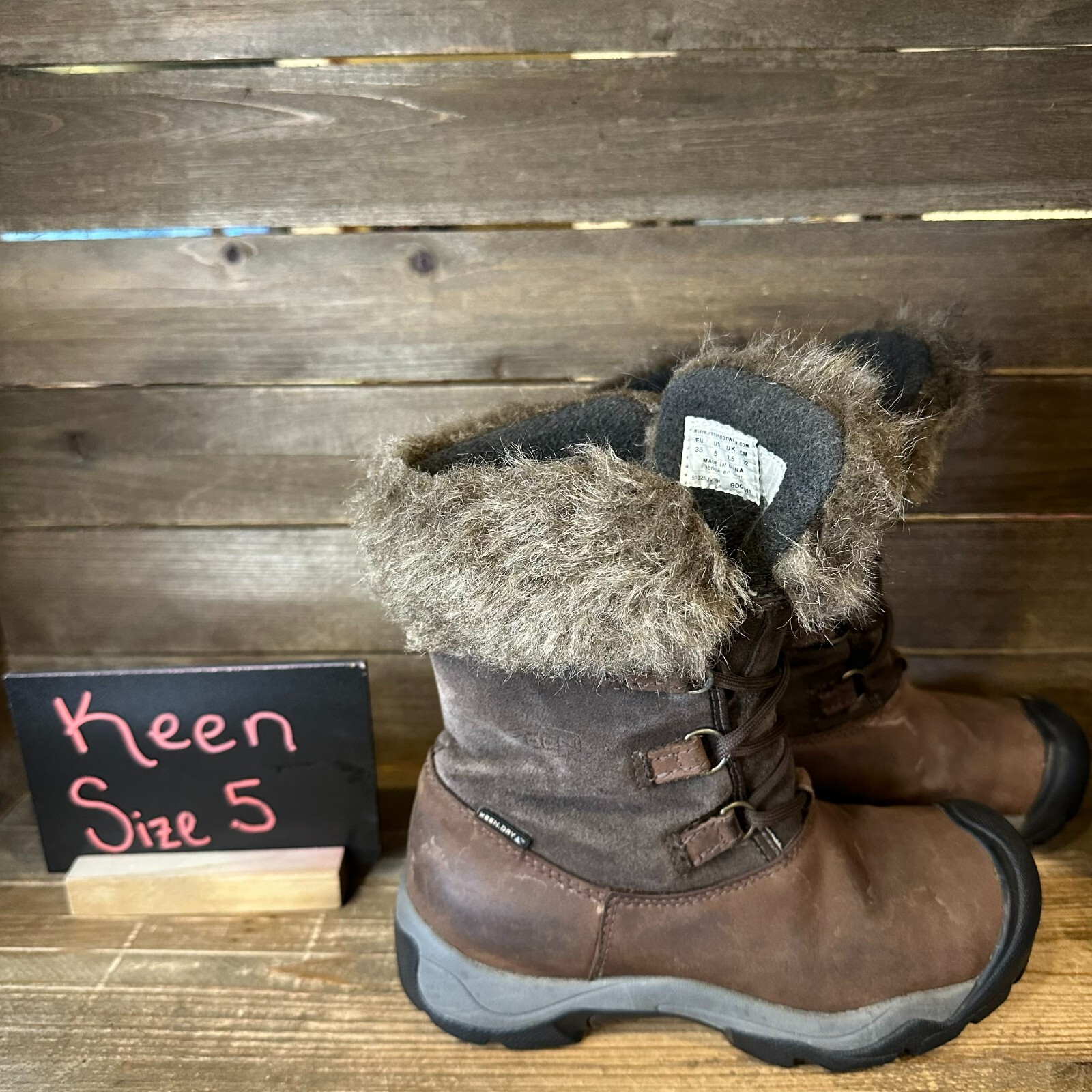 Stivali invernali impermeabili da donna Keen Helena in pelle marrone pelliccia sintetica taglia 5 M ottime condizioni