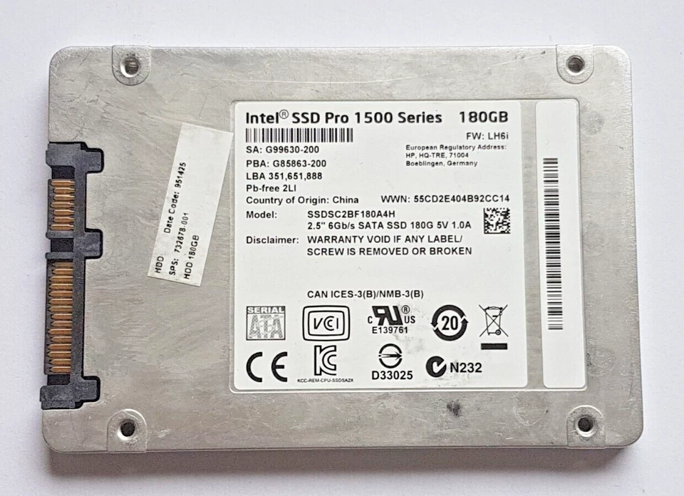180 GB SATA III Intel SSD Pro 1500 SSDSC2BF180A4H 2D-NAND MLC 2.5" Festplatte