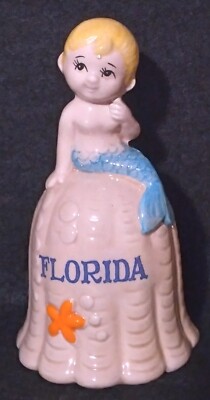 VINTAGE 5-1/4'' G F JAPAN AQUA-TAILED MERMAID FLORIDA BELL NEAR MINT LABELED