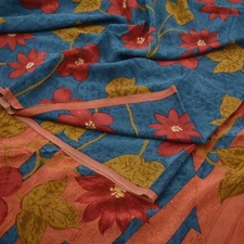 Indian Vintage Gray Saree Pure Crepe Silk Printed Sari 5yd Sewing Floral Soft